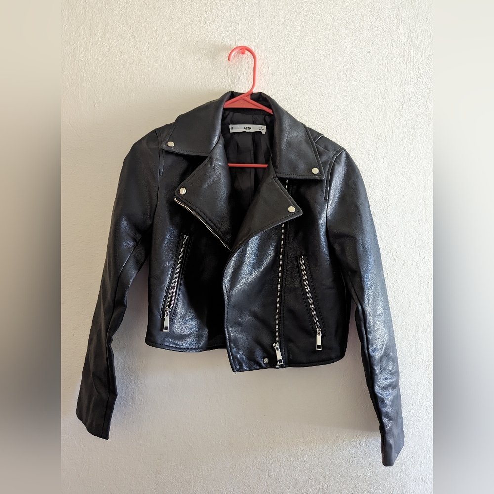 Black vegan leather cropped jacket SIZE X-SMALL Mango (MNG)